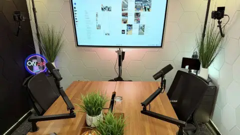 San Antonio podcast studio with LED vibe board lighting